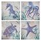4 Piece Blue Beach Canvas Wall Art Set, Ocean Sea Creature Print Set (4 Designs, 12 x 12 In)